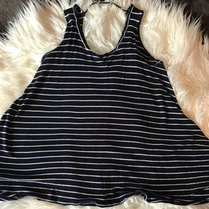 Black bead tank dress/tunic blue striped